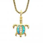 Stainless Steel Gold Chain With CZ Turtle Pendant Charm