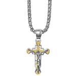 Stainless Steel Two-Toned Jesus on Cross w/ Box Chain 