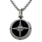 Stainless Steel Carbon Fiber Compass Pendant w/ Chain