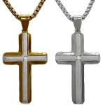 Stainless Steel Cross Pendant CZ Stone in the middle w/ Chain