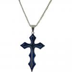 Stainless Steel Chain w/ Blue & Steel 3D Cross Pendant