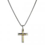 Stainless Steel Box Chain Necklace with Two Tone Double Cross