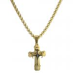 Stainless Steel Gold PVD Rolo Chain with Black and Gold PVD Double Cross