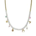 Stainless Steel Gold Chain with White Rondelle Beads with Charms