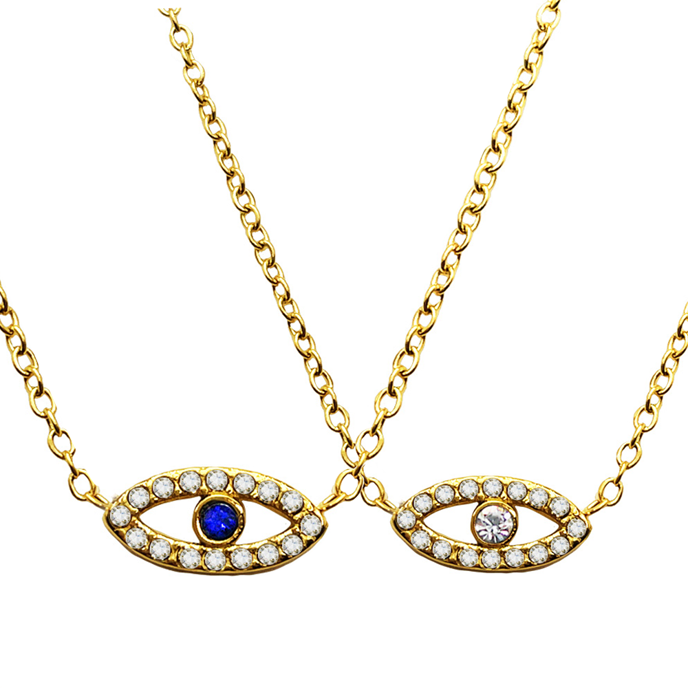 Stainless Steel Gold PVD Necklace w/ centered Evil eye Charm