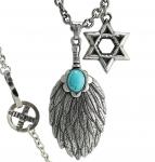 Stainless Steel Mystic Feather and Star of David Rolo Chain 