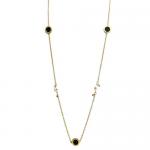 Stainless Steel Long Fashion Necklace with Pearls and Circular Accents