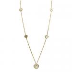 Stainless Steel Long Fashion Necklace in Gold with Heart Shaped Opal Accents