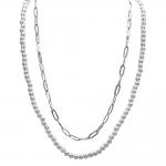  Stainless Steel 2-Layered Necklace With Pearls