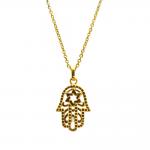 Stainless Steel Link Necklace with Hamsa Judaica Symbol Charm 