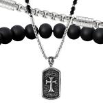 Beaded Necklace Combined W/ Stainless Steel Chain W/ Dog Tag Cross Pendant