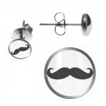 Stainless Steel Earring Stud with Mustache Logo