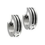 Stainless Steel Huggie Earrings with Black Enamel Vertical Stripes