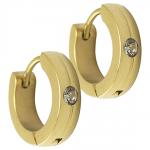 Stainless Steel Gold PVD Huggie Earrings with CZ stone