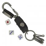 Metal Keychain Clip with Black Leather Carrier and Dice