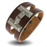 Brown Leather Bracelet with Brass H shape accent