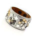 Leather Cuff Bracelet with Silver Texture and Colored Rivets
