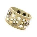 Leather Cuff Bracelet with Beige Texture and Colored Rivets