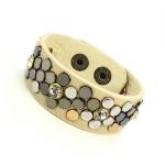 Leather Cuff Bracelet with Beige Tone Texture and Colored Rivets