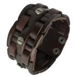 Brown Weaved Leather Bracelet with Nail Screw Design