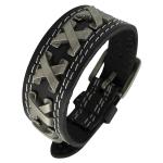 Black Leather Bracelet with Metal X and Buckle
