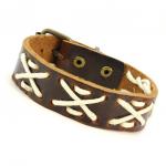 Brown Leather Bracelet with White cord in X pattern