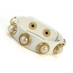 Cream Leather Bracelet with Faux Pearl Embellishments