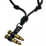 Free Size Black Leather Necklace w/ Antique Gold Tone Bullet Pendant