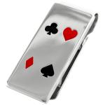 Stainless Steel Money Clip w/ Enamel Coated Playing Cards Symbols Design