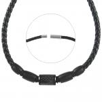 Black Braided Leather Necklace w/ Carbon Fiber Barril