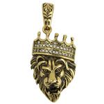 Stainless Steel Gold PVD Lion with CZ Crown Pendant