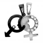Stainless Steel Jeweled 2 Part Male - Female Symbol Pendant