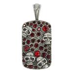 Stainless Steel Red Cz Encrusted Dog Tag with Skulls 
