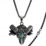 Stainless Steel Ram's Head Pendant with Star of David and Turquoise Accent