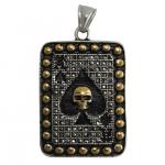 Two Tone Stainless Steel Ace of Spaces With Skull Pendant