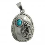 Stainless Steel Oval Pendant With Blue Marble Stone and Rasta Man