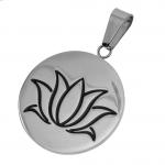 Stainless Steel Circular Pendant with Lotus Flower Engraved