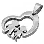 Stainless Steel Cut Out Heart Pendant With Boy and Girl Center Image