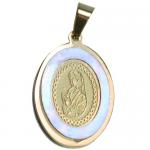 Stainless Steel Gold PVD Pendant of Virgin Mary with Shell Accent