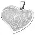 Stainless Steel Heart Shaped Padre Nuestro (Prayer) Pendant