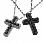 Stainless Steel Jeweled Cross Necklace 