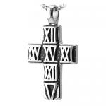 Stainless Steel Cross Pendant with Roman Numbers engraved on Black PVD