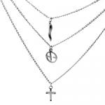 Conjoined Triple Chain Stainless Steel Cascading Necklace w/ Charms - 20 in.