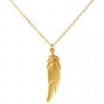 Gold PVD Oval Link Necklace with Hanging Feather Pendant