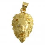Gold PVD Stainless Steel Lion Head With Jeweled Eyes Pendant