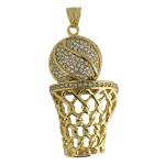 Stainless Steel Gold PVD CZ Basketball Pendant