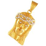 Gold Coated Stainless Steel Jeweled Jesus Pendant 