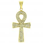 Stainless Steel Jeweled Gold PVD Ank Cross Pendant