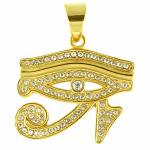 Stainless Steel Jeweled Gold PVD Eye Of RA Pendant