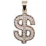 Stainless Steel Gold PVD CZ Encrusted Money Sign Pendant
